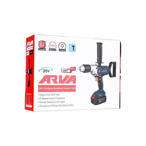 دریل همزن شارژی چکشی براشلس 20 ولت آروا مدل 5807