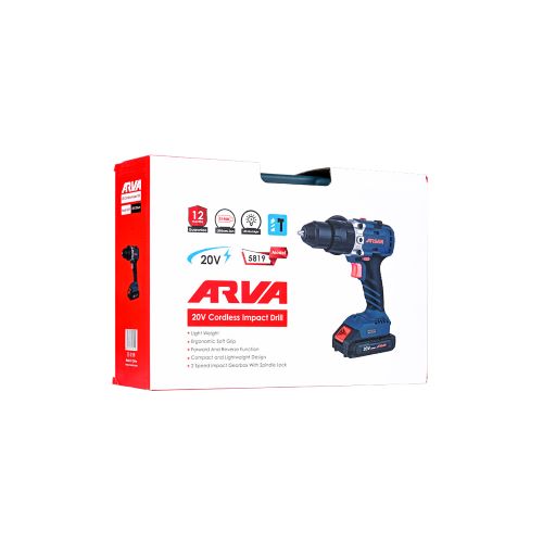 دریل شارژی چکشی براشلس 20 ولت آروا مدل 5819